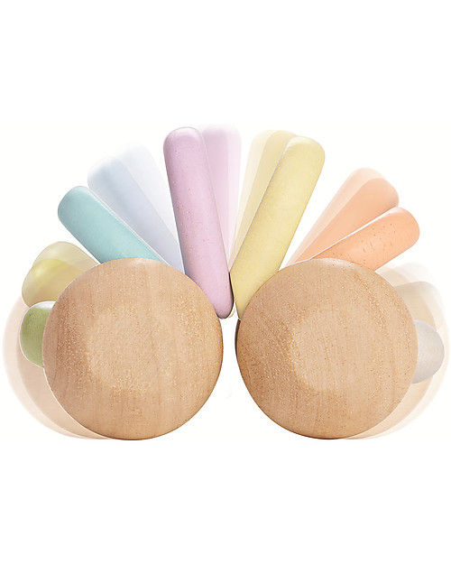 PlanToys Macchinina in Legno Color Pastello e Sonaglio - Eco-friendly e Divertente! Sonagli di Legno