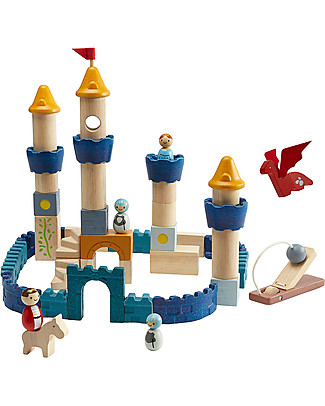 PlanToys Mattoncini Castello Fantasy in Legno - Personaggi Inclusi Mattoncini da costruzione