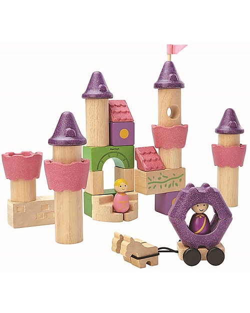 PlanToys Mattoncini Castello Fiaba in Legno - Comprende 35 pezzi, principe e principessa inclusi! Costruzioni in Legno