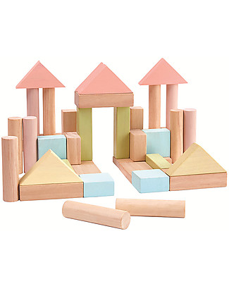 PlanToys Mattoncini in Legno color Pastello e Naturali - Comprende 40 pezzi Mattoncini da costruzione