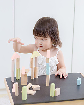 PlanToys Mattoncini in Legno color Pastello e Naturali - Comprende 40 pezzi Mattoncini da costruzione