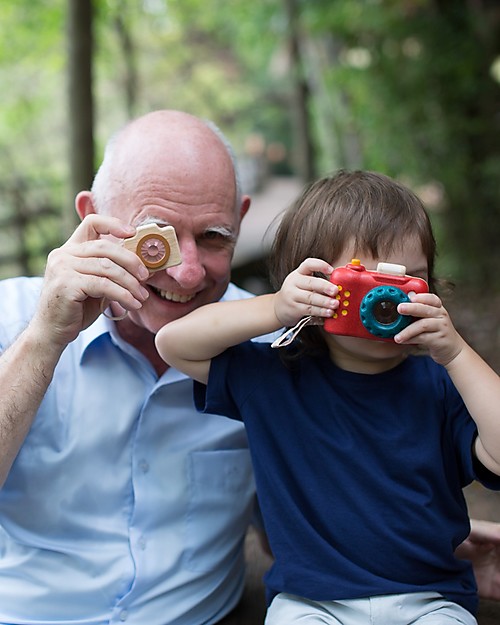 PlanToys Mini Macchina Fotografica in Legno con Lente Caleidoscopio - Incanta e Diverte! Far finta di
