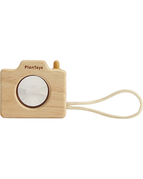 PlanToys Mini Macchina Fotografica in Legno con Lente Caleidoscopio - Incanta e Diverte! Far finta di