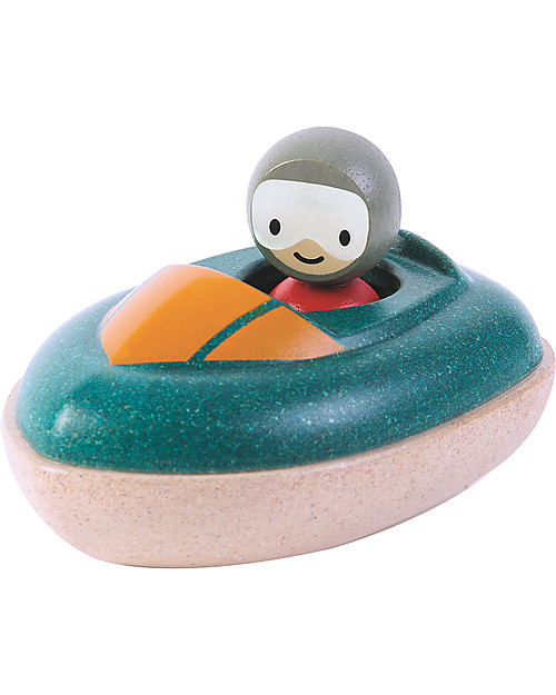 PlanToys Motoscafo Galleggiante in Legno, 8,5 x 12 x 5,5 cm - Ecologica e divertente! Giochi Bagno