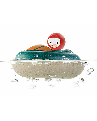 PlanToys Motoscafo Galleggiante in Legno, 8,5 x 12 x 5,5 cm - Ecologica e divertente! Giochi Da Spiaggia