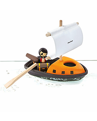 PlanToys Nave dei Pirati in Legno 21 x 22 x 12 cm, Galleggiante - Ecologica e divertente! Giochi Da Spiaggia