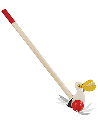 PlanToys Pellicano da Spingere in Legno - Incoraggia il Movimento Giochi da Tirare e Spingere