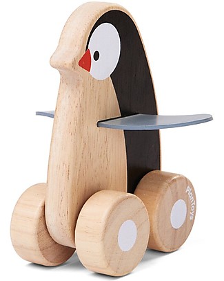 PlanToys Pinguino su Ruote in Legno, 14x12x6 cm - Ecologico e divertente! Giochi all'Aperto