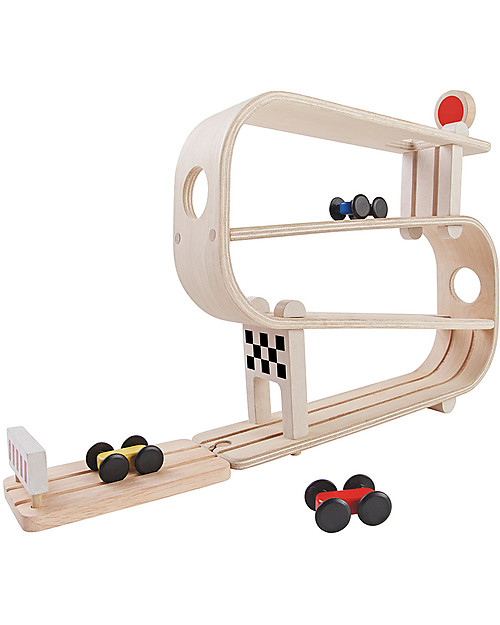 PlanToys Pista per Macchinine in Legno - Veicoli Inclusi! Macchine e Trenini  in Legno
