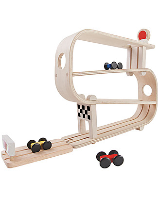 PlanToys Pista per Macchinine in Legno - Veicoli Inclusi! Macchine e Trenini in Legno