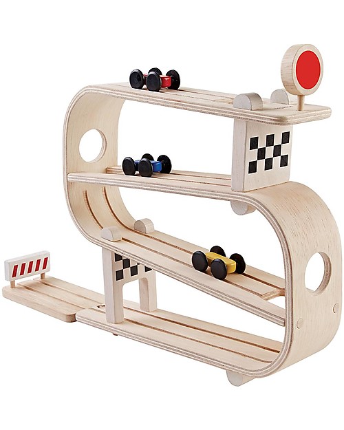PlanToys Pista per Macchinine in Legno - Veicoli Inclusi! Macchine e Trenini  in Legno