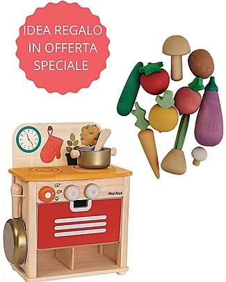 PlanToys PlanToys - Set Gioco Cucina in Legno + Raduga Grez - Verdure in legno colorate Cucine Giocattolo
