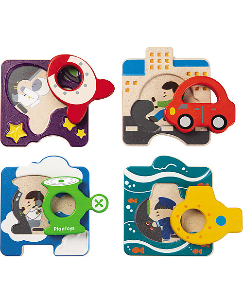 PlanToys Puzzle Baby Veicoli in Legno, 4 pezzi - Eco-friendly e divertente! Puzzle