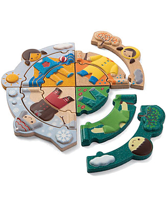 PlanToys Puzzle Delle Stagioni in Legno con Figure da Vestire e Stampi da Ricalcare Incastri In Legno