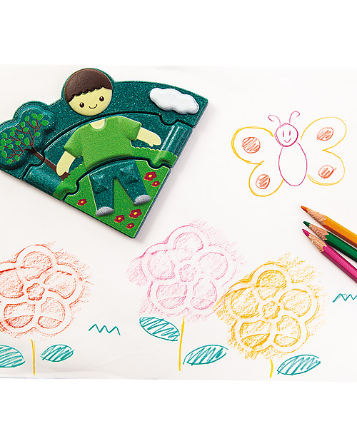 PlanToys Puzzle Delle Stagioni in Legno con Figure da Vestire e Stampi da Ricalcare Incastri in Legno