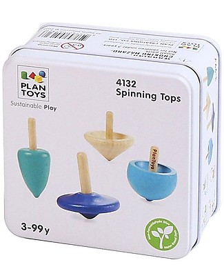 PlanToys Quattro Trottole in Legno - Divertenti ed Eco-Friendly Giochi Creativi