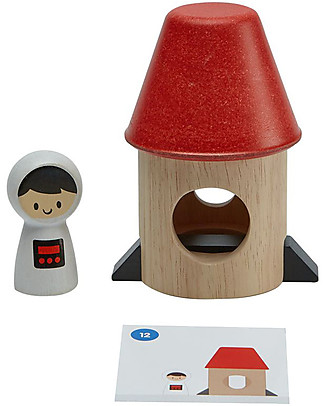 PlanToys Razzo Spaziale in Legno - con Figure da Abbinare Correttamente Macchine e Trenini in Legno