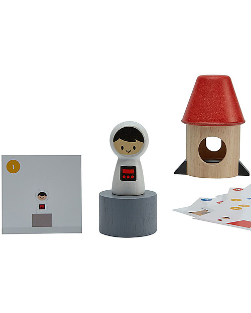 PlanToys Razzo Spaziale in Legno - con Figure da Abbinare Correttamente Macchine e Trenini  in Legno