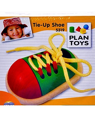 PlanToys Scarpa Giocattolo in Legno - Insegna ad Allacciare le Scarpe Far finta di