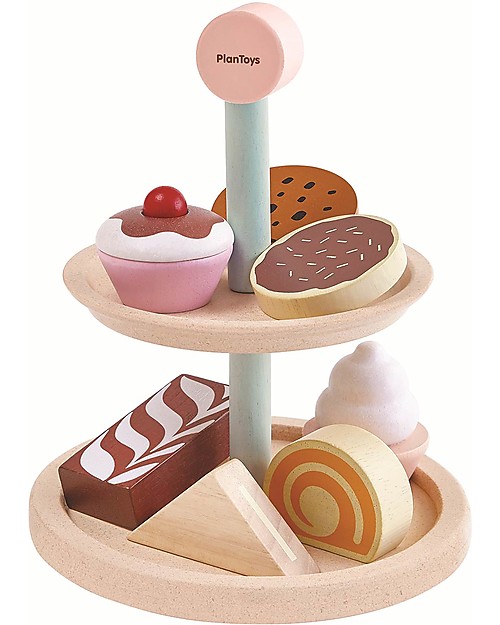 PlanToys Set di Alzatina con Dolci in Legno - Incoraggia la collaborazione Cibo Giocattolo