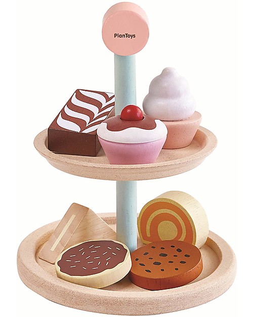PlanToys Set di Alzatina con Dolci in Legno - Incoraggia la collaborazione Cibo Giocattolo