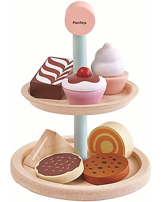 PlanToys Set di Alzatina con Dolci in Legno - Incoraggia la collaborazione Cibo Giocattolo