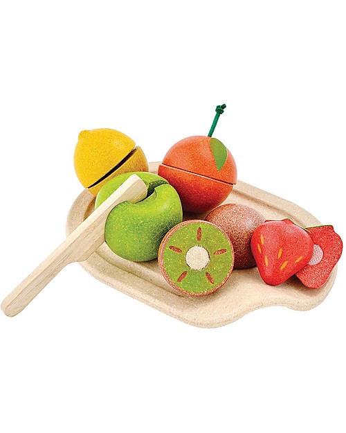 PlanToys Set di Frutta Assortita in Legno - Ecologico e Divertente! Cibo Giocattolo
