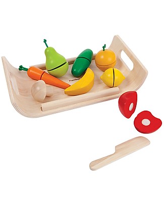 PlanToys Set di Frutta e Verdura Assortita in Legno - Ecologico e Divertente! Cucine Giocattolo e Cibo Finto
