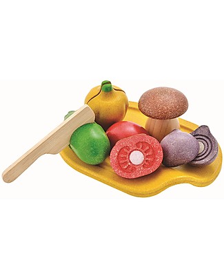 PlanToys Set di Verdura Assortita in Legno - Ecologico e Divertente! Giochi Per Inventare Storie