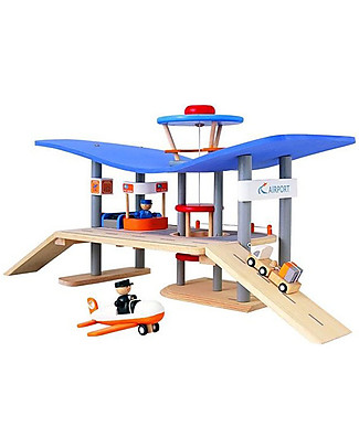 PlanToys Set Gioco in Legno Aeroporto - Diverte e stimola la fantasia! Macchine e Trenini in Legno