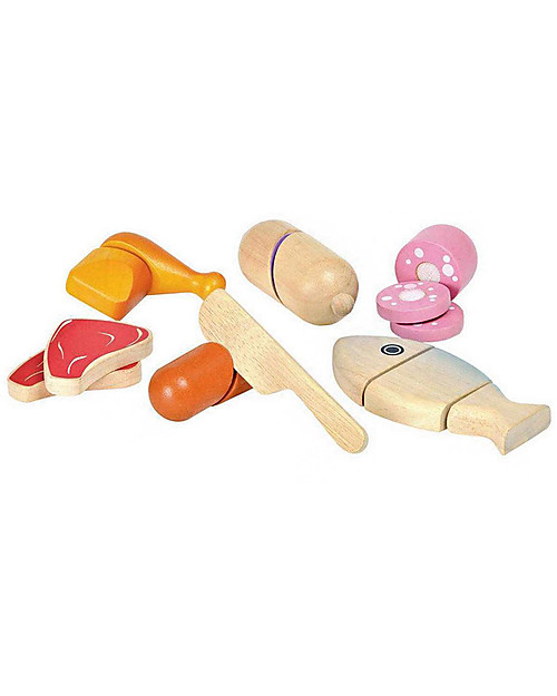 PlanToys Set Gioco in Legno Carne e Pesce - Ecologico e Divertente! Cibo Giocattolo
