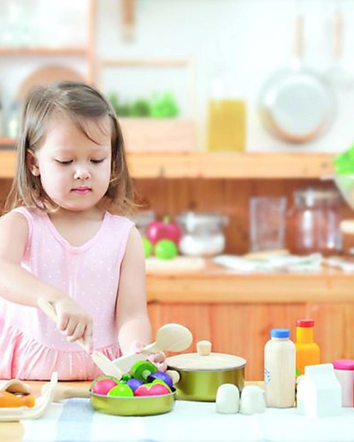 PlanToys Set Gioco in Legno Colazione all'Inglese con Vassoio - Diverte ed educa! Cibo Giocattolo