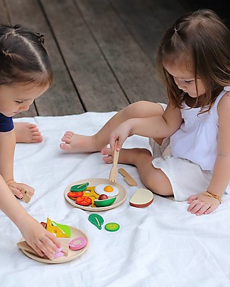 PlanToys Set Gioco in Legno Colazione all'Inglese - Diverte ed educa! Cucine Giocattolo e Cibo Finto