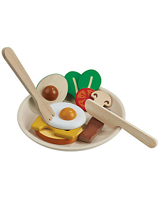 PlanToys Set Gioco in Legno Colazione all'Inglese - Diverte ed educa! Cucine Giocattolo e Cibo Finto