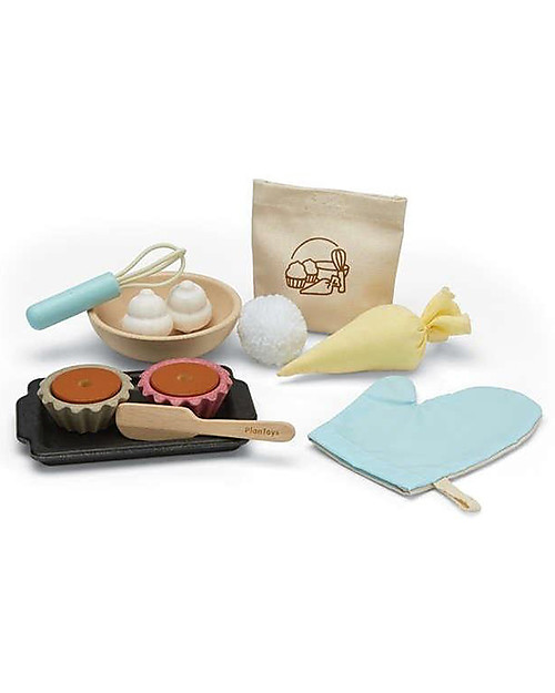PlanToys Set Gioco in Legno Cupcakes - Divertente ed ecologico! Cibo Giocattolo