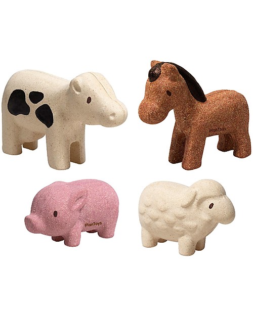 PlanToys Set Gioco in Legno Fattoria - Dai 12 mesi - Divertente ed ecologico! Animali in Legno