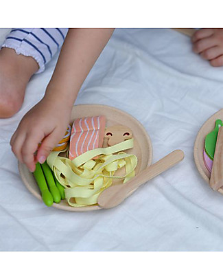PlanToys Set Gioco in Legno Pasta - Diverte ed educa! Cucine Giocattolo e Cibo Finto