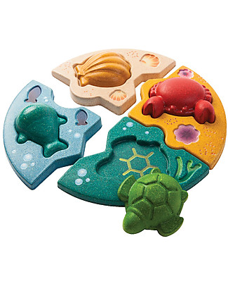 PlanToys Set Gioco in Legno Puzzle Animali del Mare - Divertente ed ecologico! Puzzle