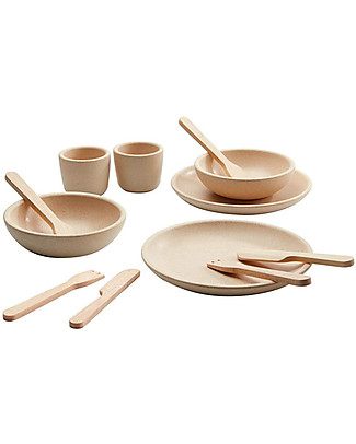 PlanToys Set Gioco in Legno Servizio da Tavola - Diverte ed educa! Cucine Giocattolo e Cibo Finto