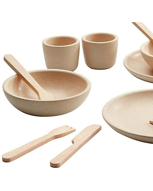PlanToys Set Gioco in Legno Servizio da Tavola - Diverte ed educa! Cucine Giocattolo