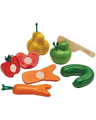 PlanToys Set Imperfetto di Frutta & Verdure in Legno - Insegna a Ridurre lo Spreco del Cibo Cibo Giocattolo