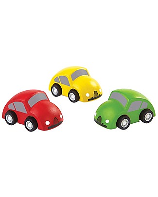 PlanToys Set Macchinine in Legno Colorate, 3 pezzi Macchine e Trenini in Legno