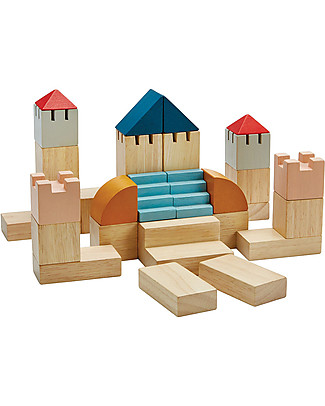 PlanToys Set Mattoncini in Legno - 30 Pezzi - Stimola la Creatività Costruzioni in Legno