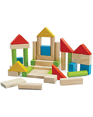 PlanToys Set Mattoncini in Legno - Colori assortiti - Comprende 40 pezzi Construzioni In Legno