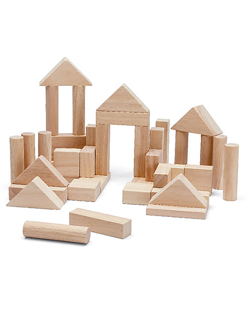 PlanToys Set Mattoncini in Legno - Natural - Comprende 40 pezzi Costruzioni in Legno
