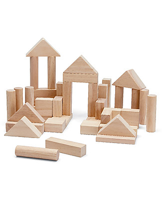 PlanToys Set Mattoncini in Legno - Natural - Comprende 40 pezzi Costruzioni in Legno
