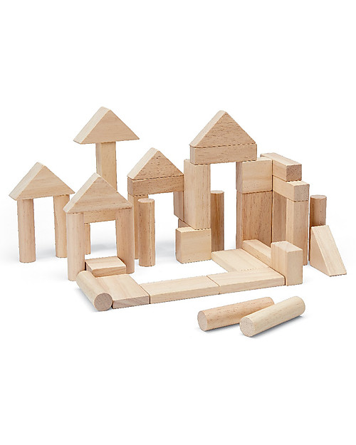 PlanToys Set Mattoncini in Legno - Natural - Comprende 40 pezzi Costruzioni in Legno