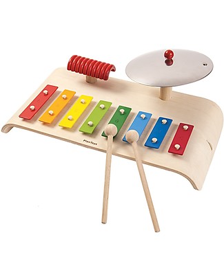 PlanToys Set Musicale: Xilofono, Guiro e Piatto - Per Piccoli Musicisti! Strumenti Musicali