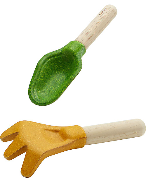PlanToys Set per il Giardinaggio - Paletta + Rastrello + Vaso + Annaffiatoio Giochi da Giardinaggio