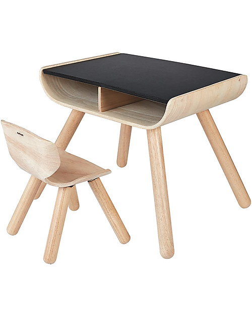 PlanToys Set Scrivania Tavolo + Sedia Bimbi in Legno, Nero, 3-6 anni - Design ed ecologia! Sedie